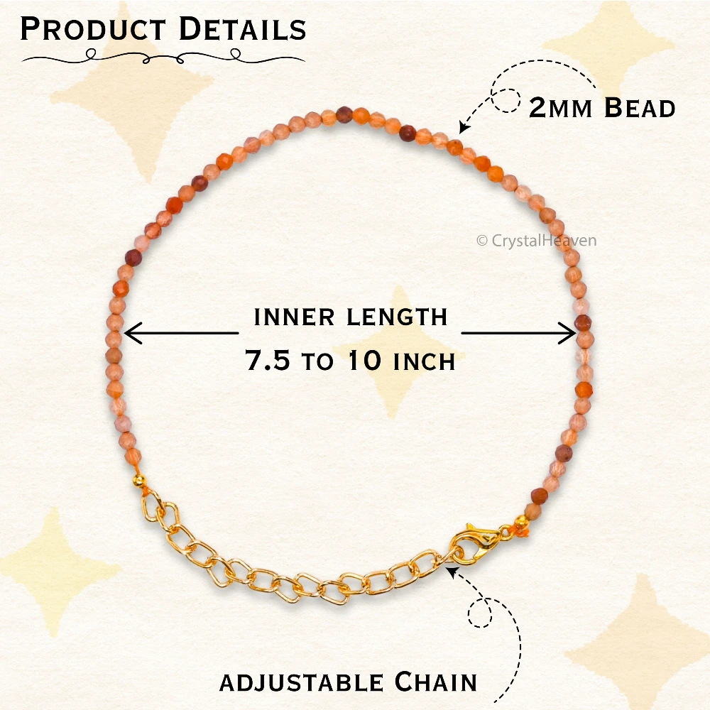 Orange Rutilated Quartz Bracelets - 2mm Faceted Beads (Gold)