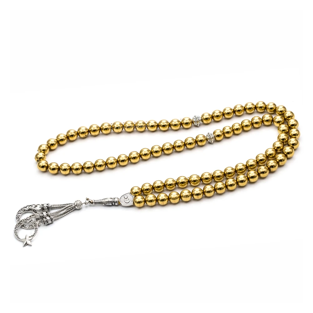Golden Hematite Crystal Tasbih (Silver)