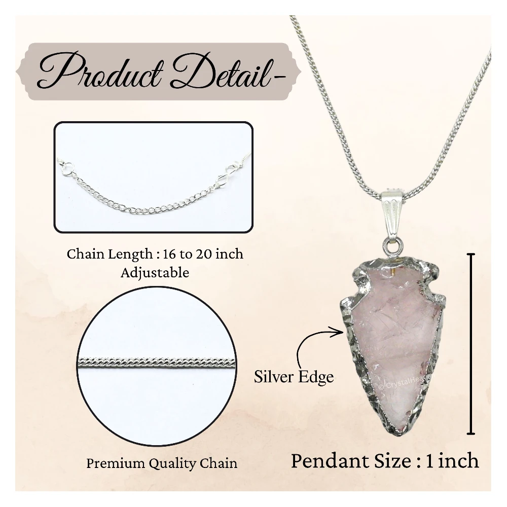Rose Quartz Arrow Head Pendant - Silver Plated
