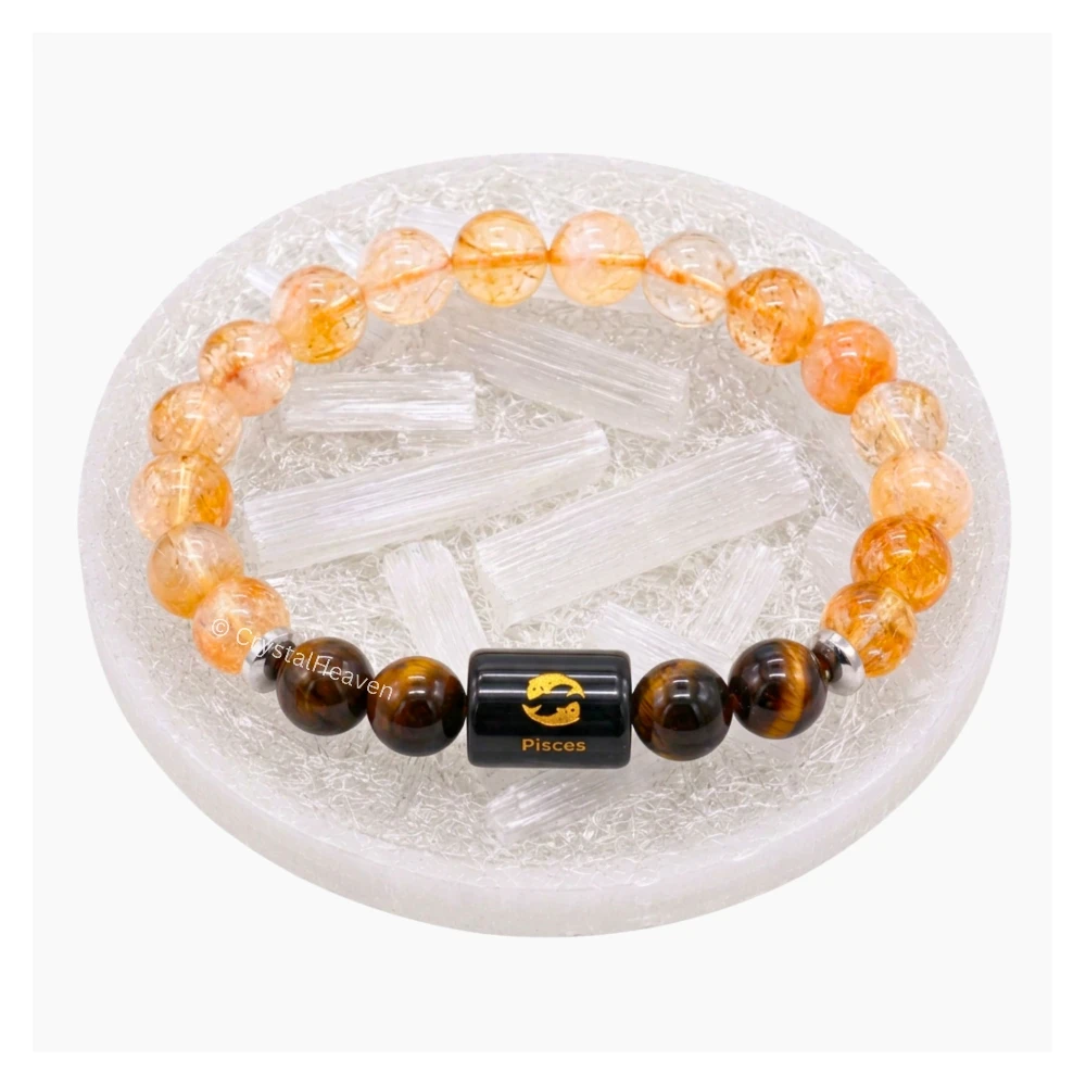 Pisces Bracelet (मीन राशि) - Citrine & Tiger Eye (With Selenite Plate)