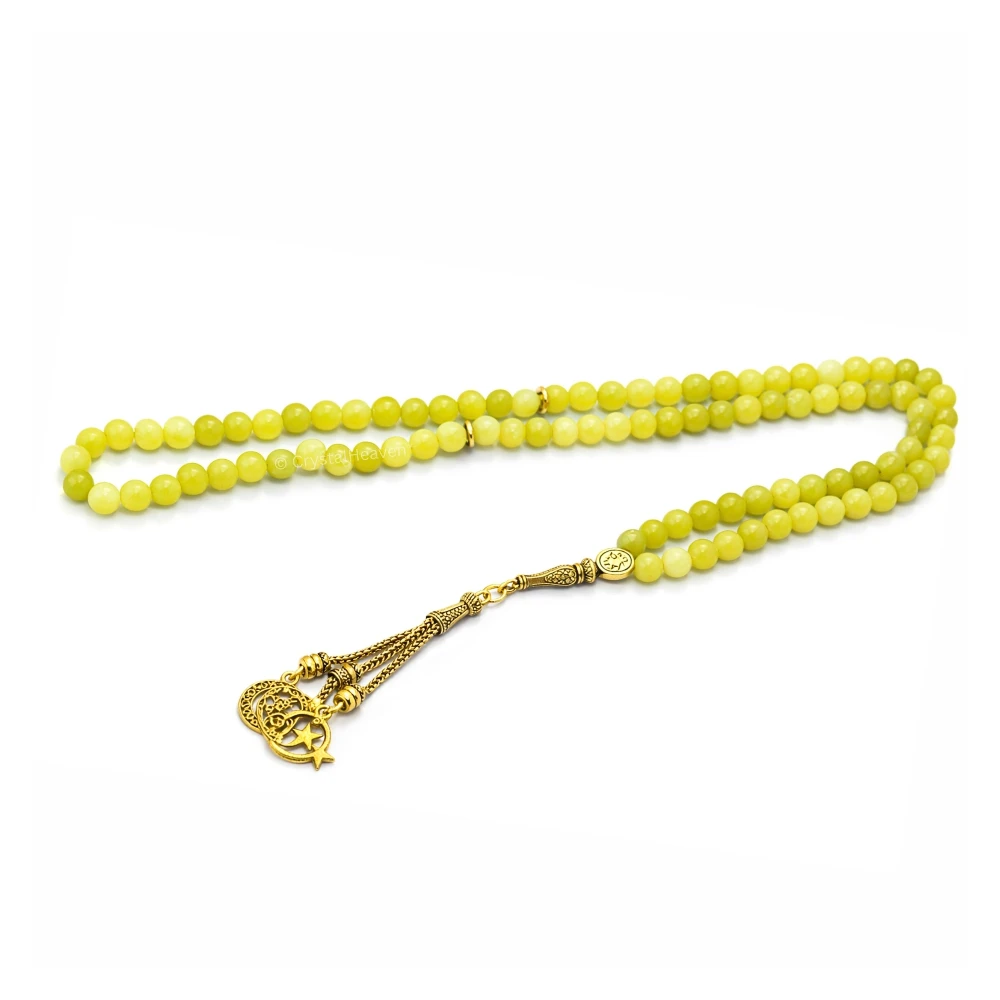 Lemon Jade Crystal Tasbih (Gold)