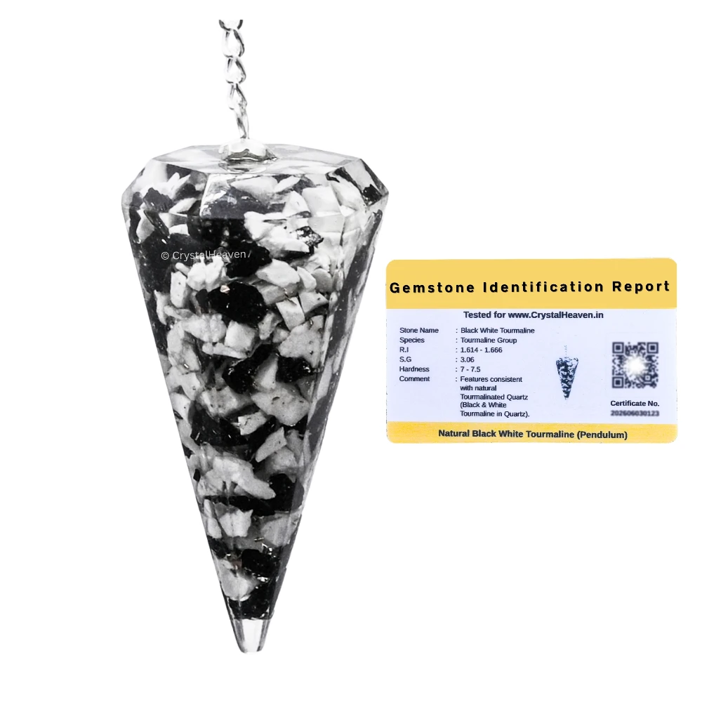 Black and White Tourmaline Crystal Orgone Pendulum