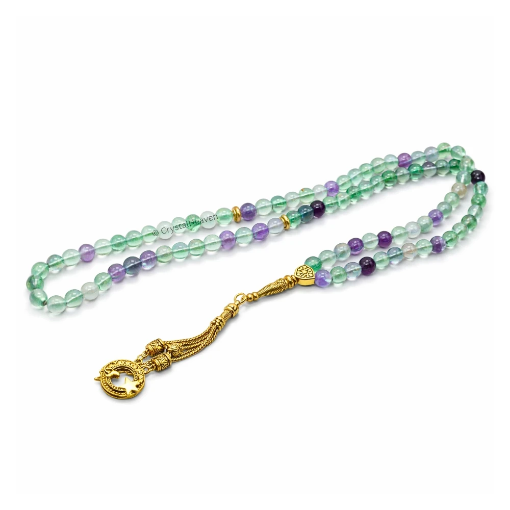 Multi Fluorite Crystal Tasbih (Gold)