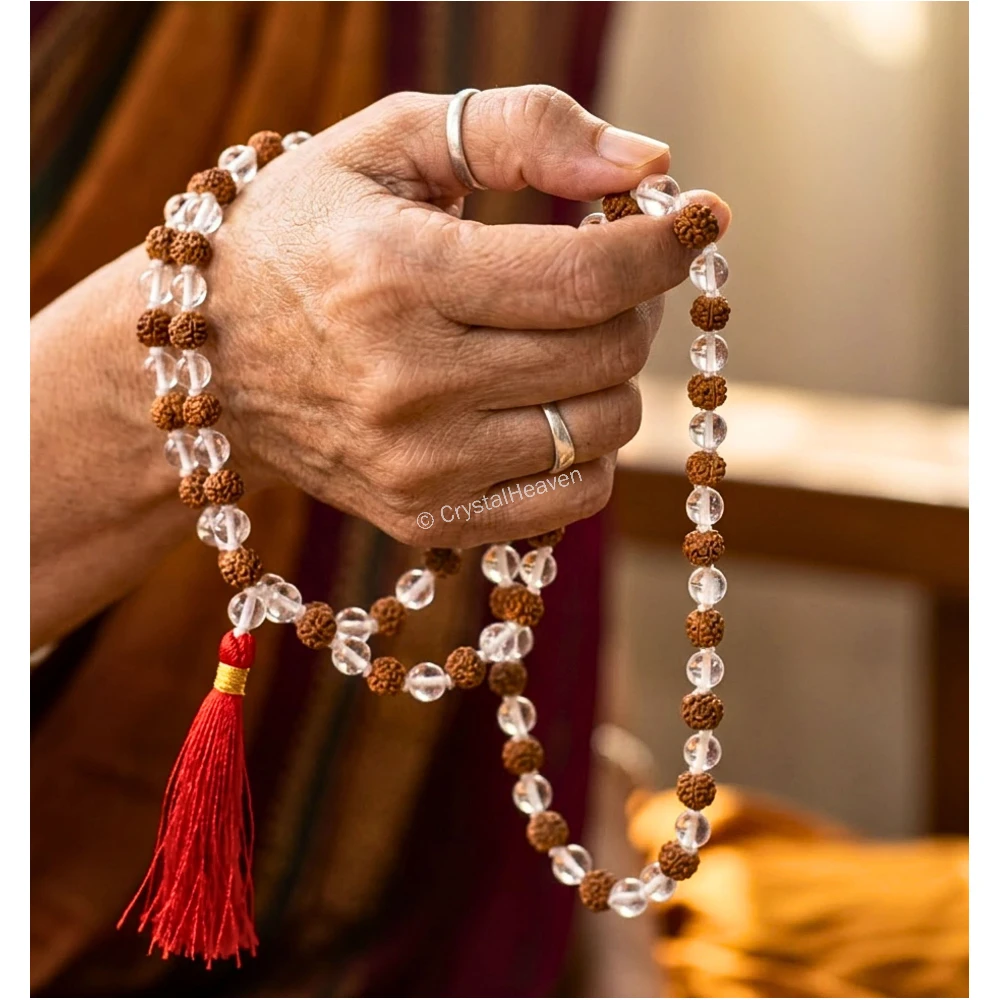 Original Rudraksha Sphatik Mala (Hand Knotted)