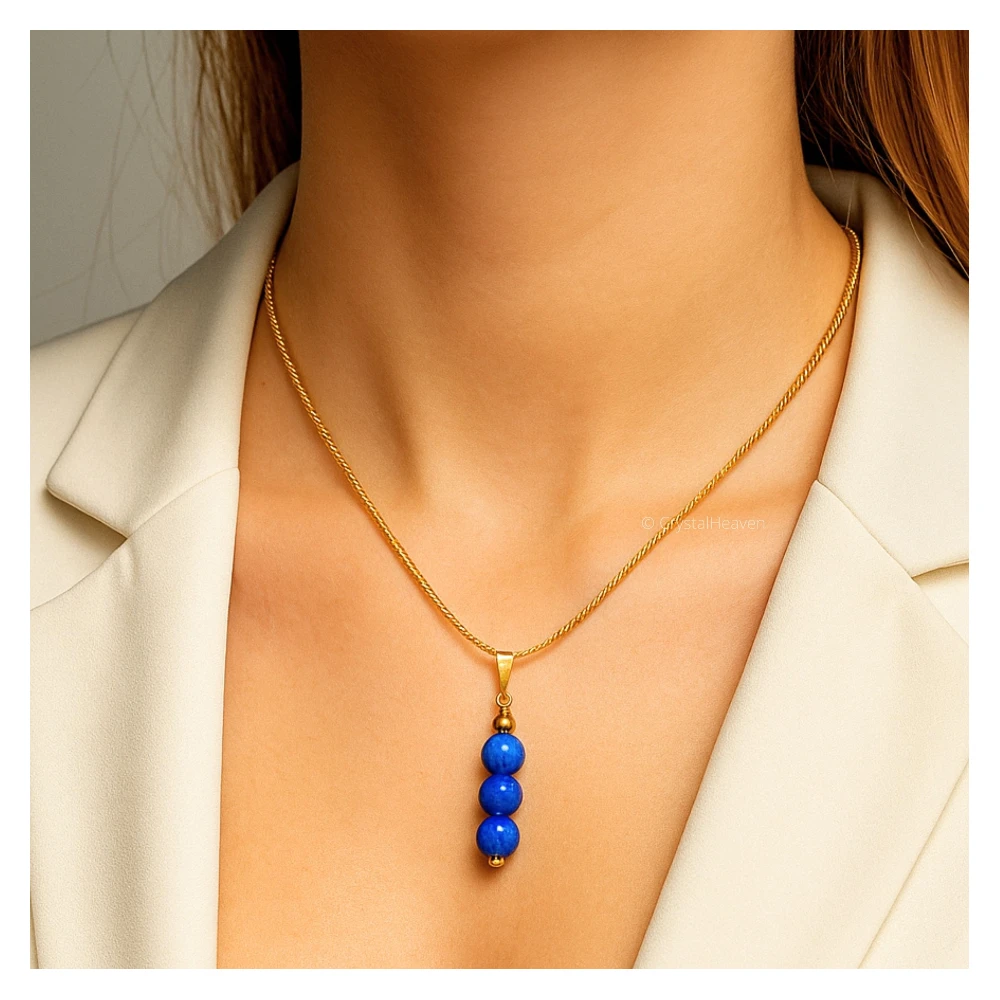 Lapis Lazuli Crystal Bead Necklace (Gold)