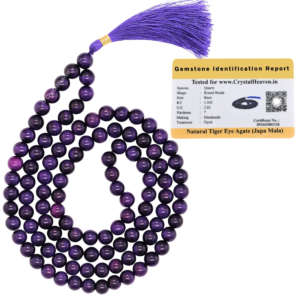 Purple Tiger Cat's Eye Japa Mala (Without Knot)