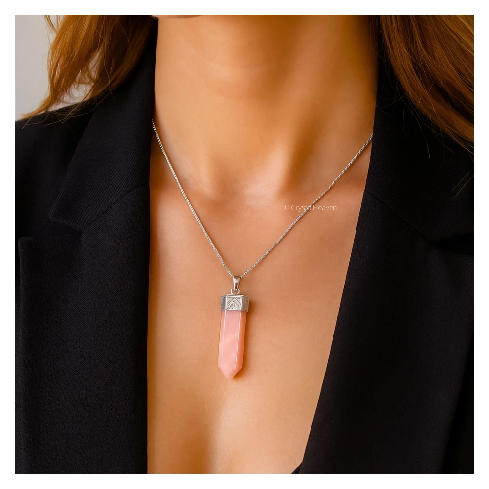 Rose Quartz Necklace - Pencil Point (Silver)