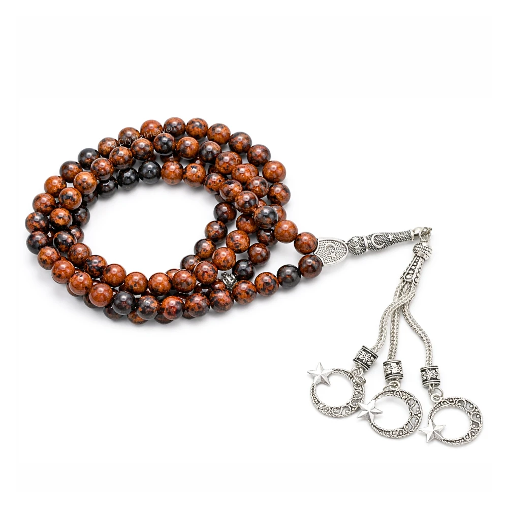 Mahogany Obsidian Crystal Tasbih (Silver)