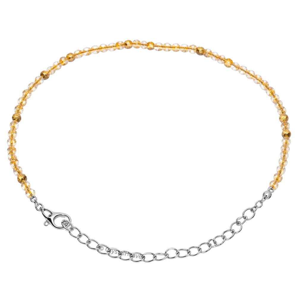 Golden Rutilated Quartz Bracelets - 2mm Faceted Beads (Silver)