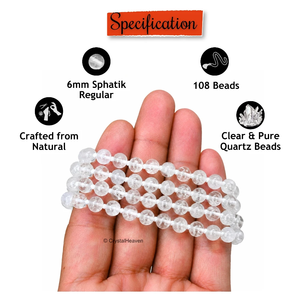 Sphatik Mala - B Grade 108 Beads (6mm, Hand Knotted)