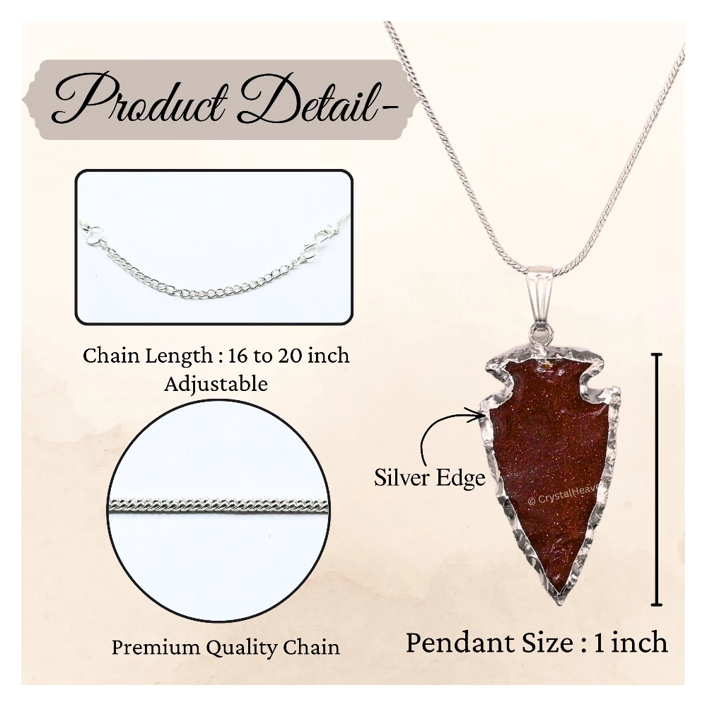 Red Goldstone Arrow Head Pendant - Silver Plated