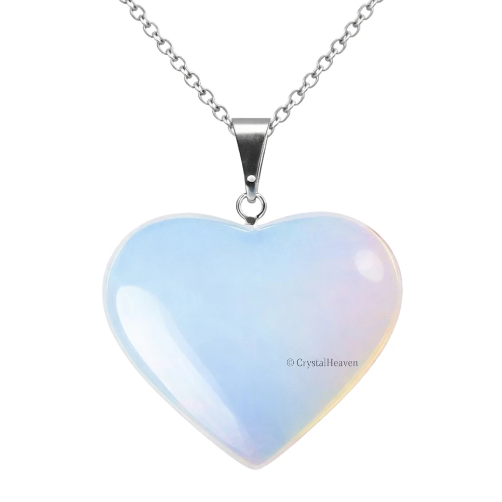 Opalite Heart Crystal Necklace (Flat Heart)