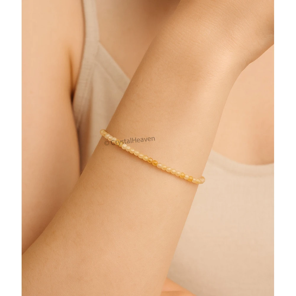 Golden Rutilated Quartz Bracelets - 2mm Faceted Beads (Silver)