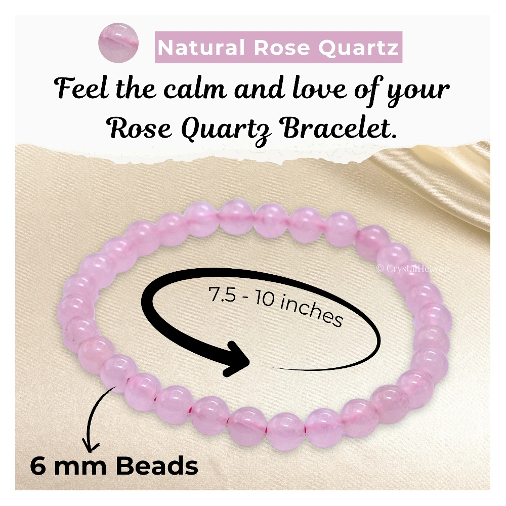 Rose Quartz Healing Crystal Bracelets - 6mm Beads