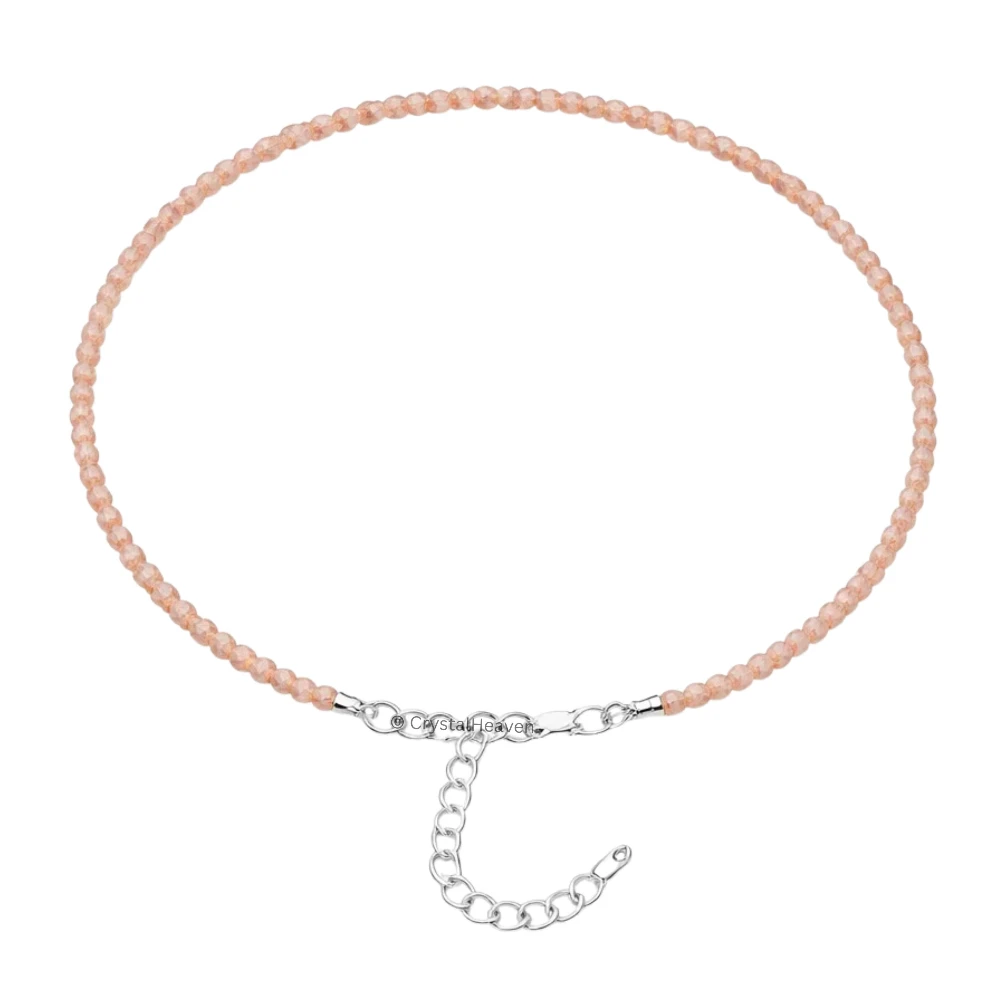 Peach Moonstone Anklet - 2mm Faceted Beads (Silver)