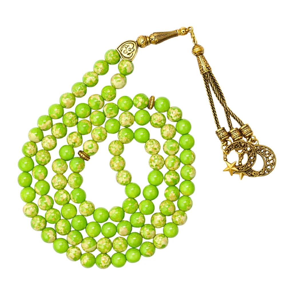 Green Turquoise Crystal Tasbih (Gold)