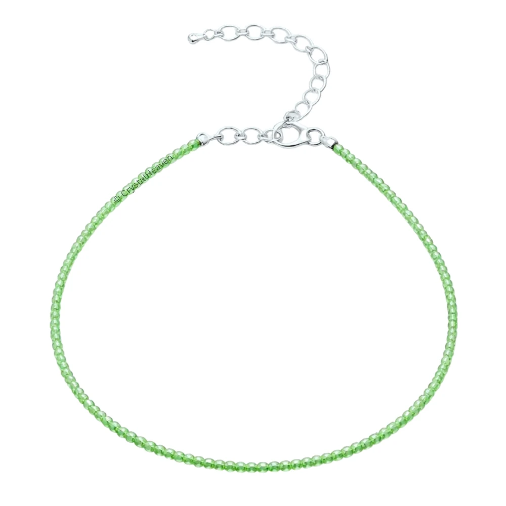 Green Chalcedony Anklet - 2mm Faceted Beads (Silver)