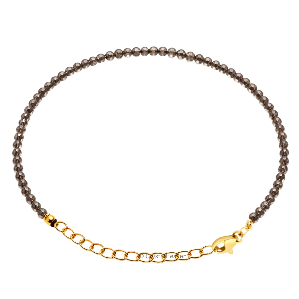 Smoky Quartz Bracelets - 2mm Faceted Beads (Gold)