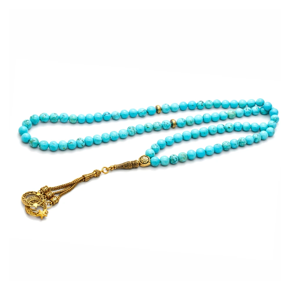 Magnesite Turquoise Crystal Tasbih (Gold)