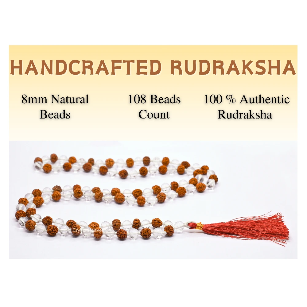 Original Rudraksha Sphatik Mala (Hand Knotted)