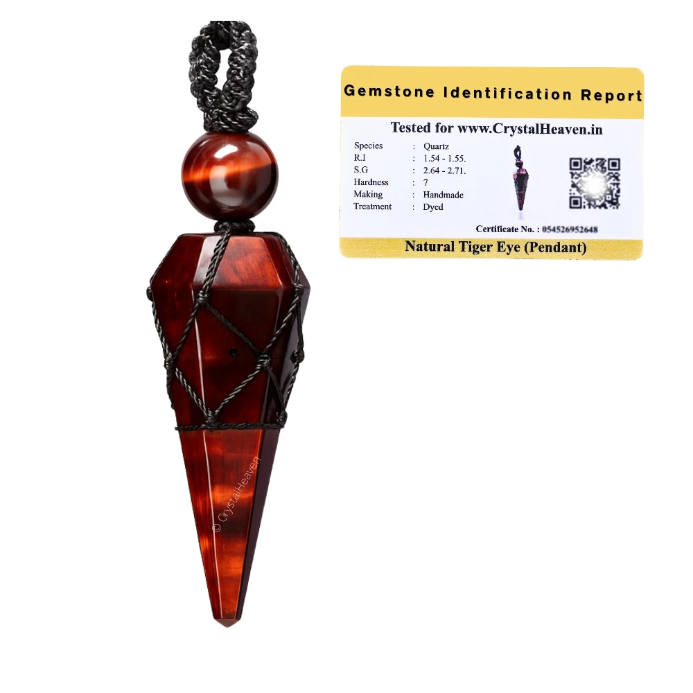 Red Tiger Eye Pendulum Pendant Necklace (Macrame)