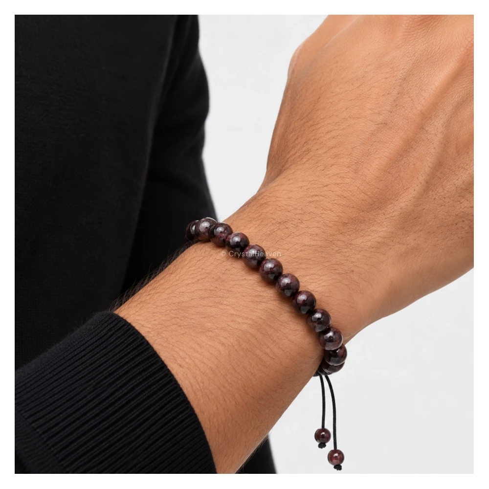 Black Garnet Arfvedsonite Bracelet (Adjustable)