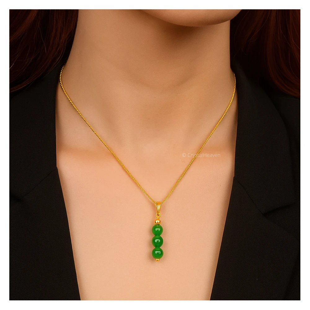 Green Aventurine Crystal Bead Necklace (Gold)