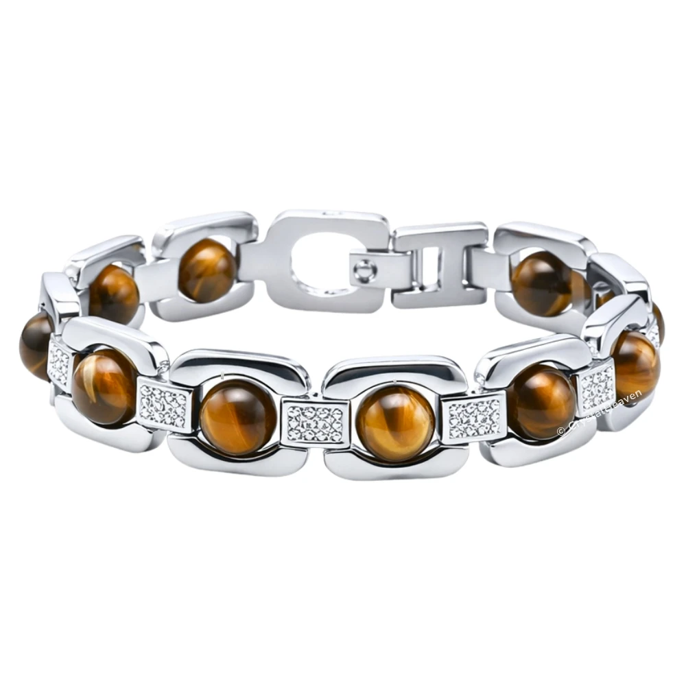 Tiger Eye Bracelet - Premium Silver Chain