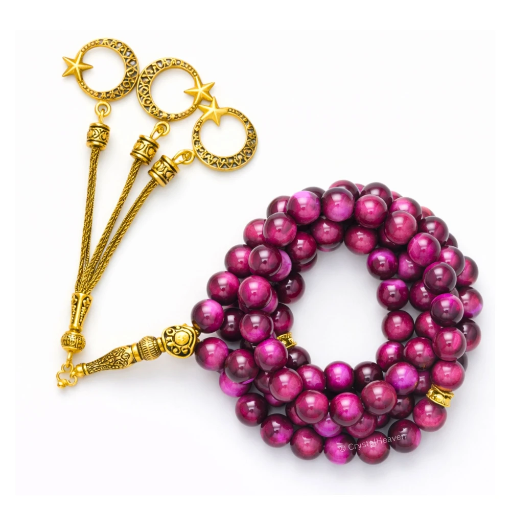 Pink Tiger Eye Crystal Tasbih (Gold)