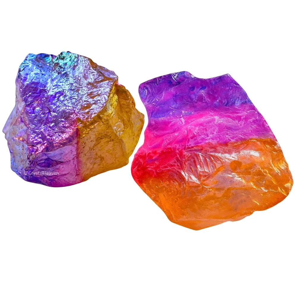 Raw Tangerine-Rose-Amethyst Aura Quartz Crystals (2 Pieces)