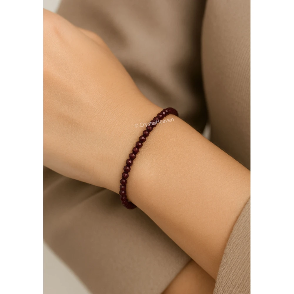 Red Garnet Bracelets - 2mm Faceted Beads (Silver)