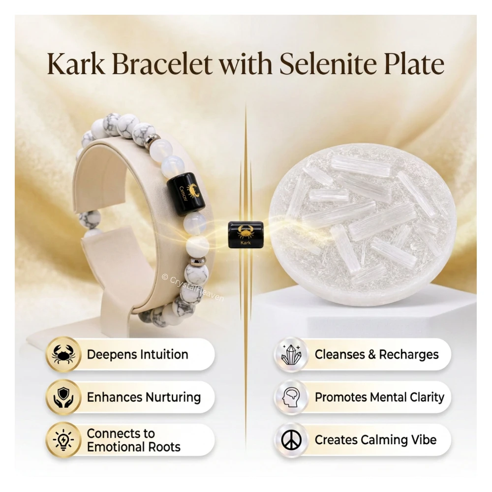 Cancer Bracelet (कर्क राशि) - Howlite & Milky Quartz (With Selenite Plate)