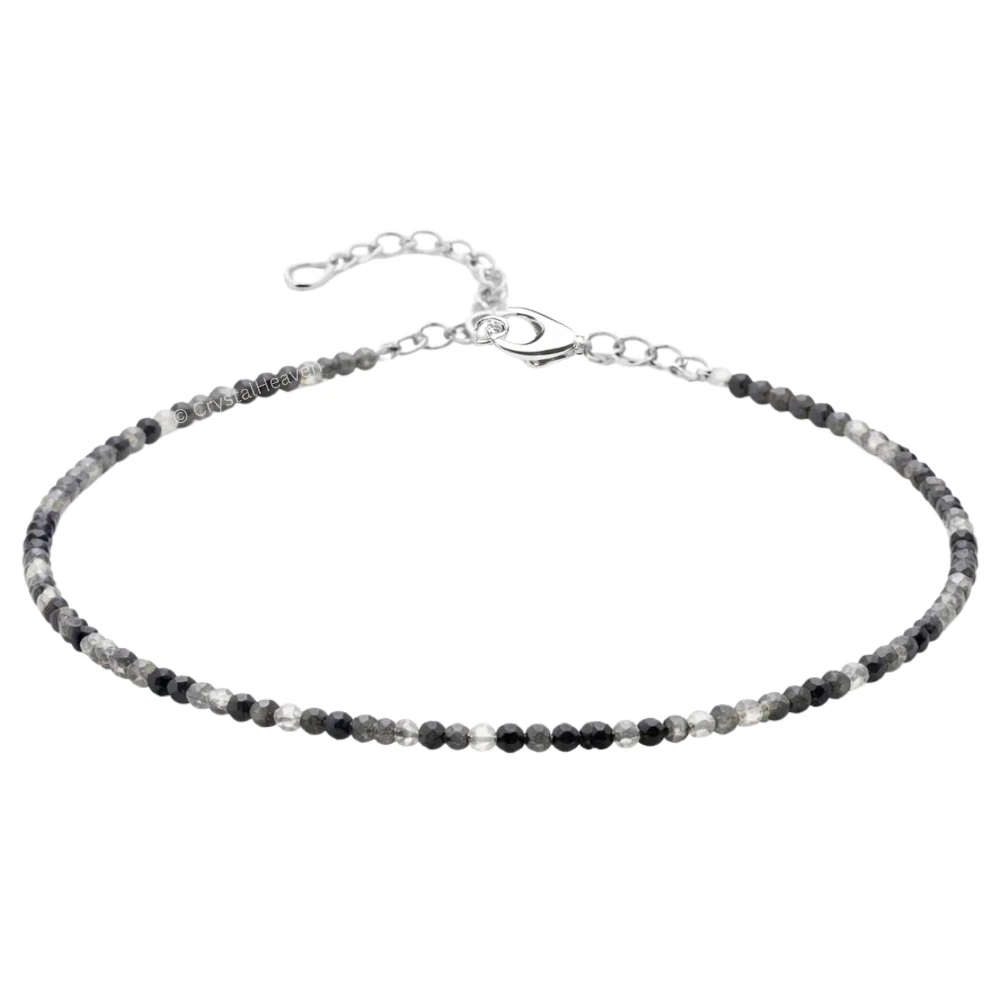 Black Rutilated Quartz Anklet - 2mm Faceted Beads