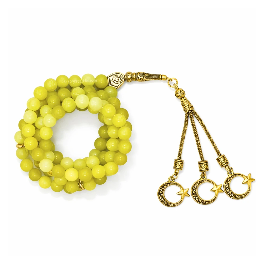 Lemon Jade Crystal Tasbih (Gold)