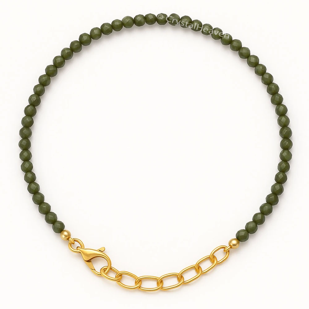 Green Cats Eye Bracelets - 2mm Faceted Beads (Gold)