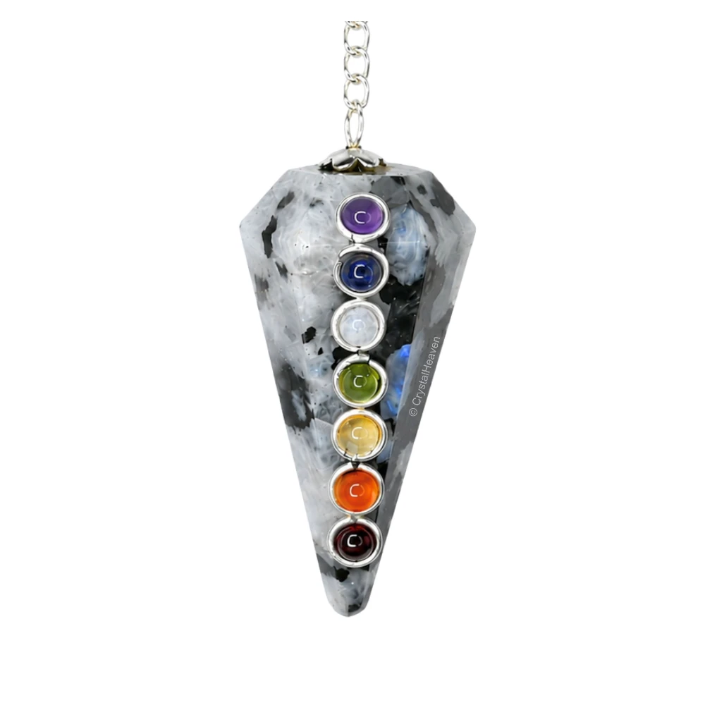Rainbow Moonstone Pendulum with Chakra Beads