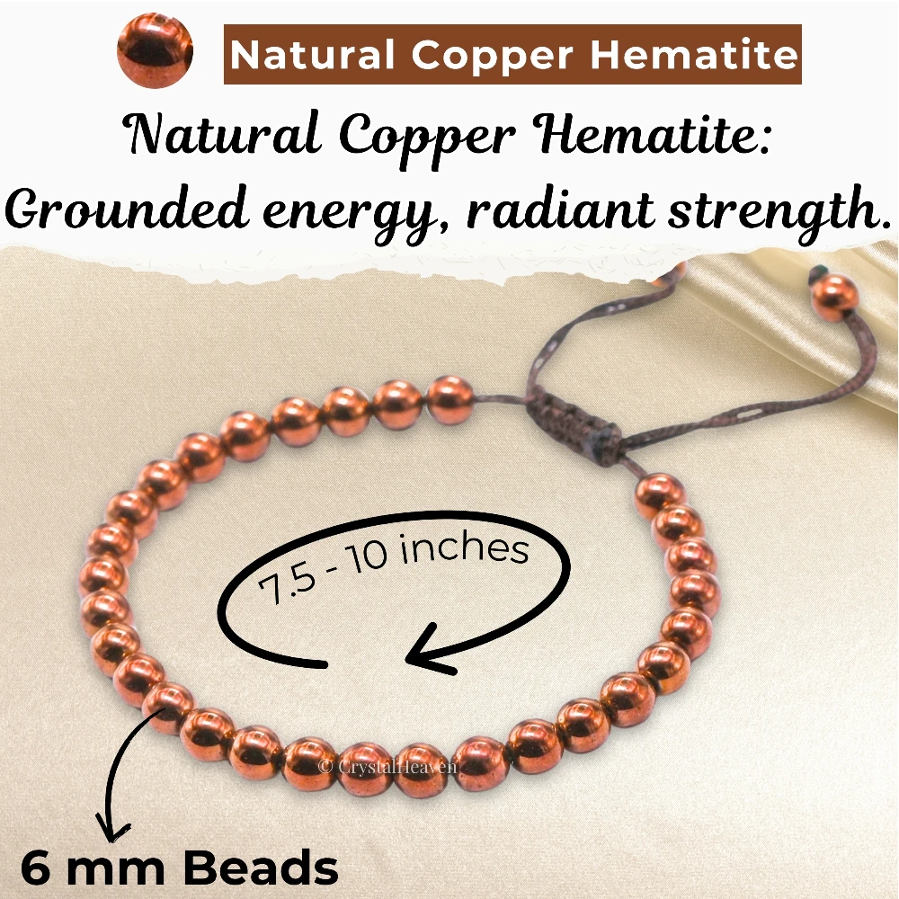 Copper Hematite Healing Crystal Bracelets - 6mm Beads (Adjustable)