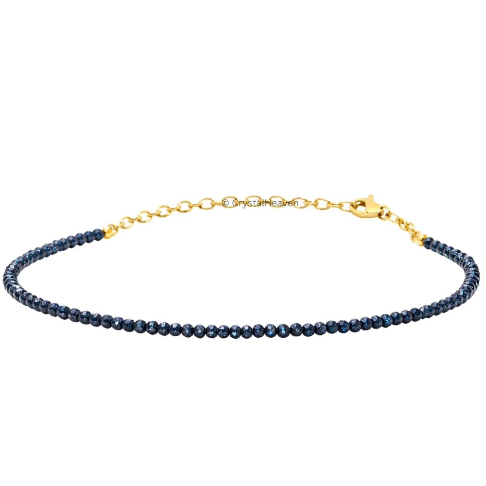 Blue Sunstone Dyed Bracelets - 2mm Faceted Beads (Gold)