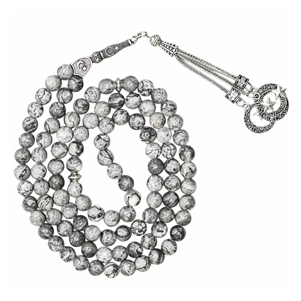 Black Picasso Crystal Tasbih (Silver)