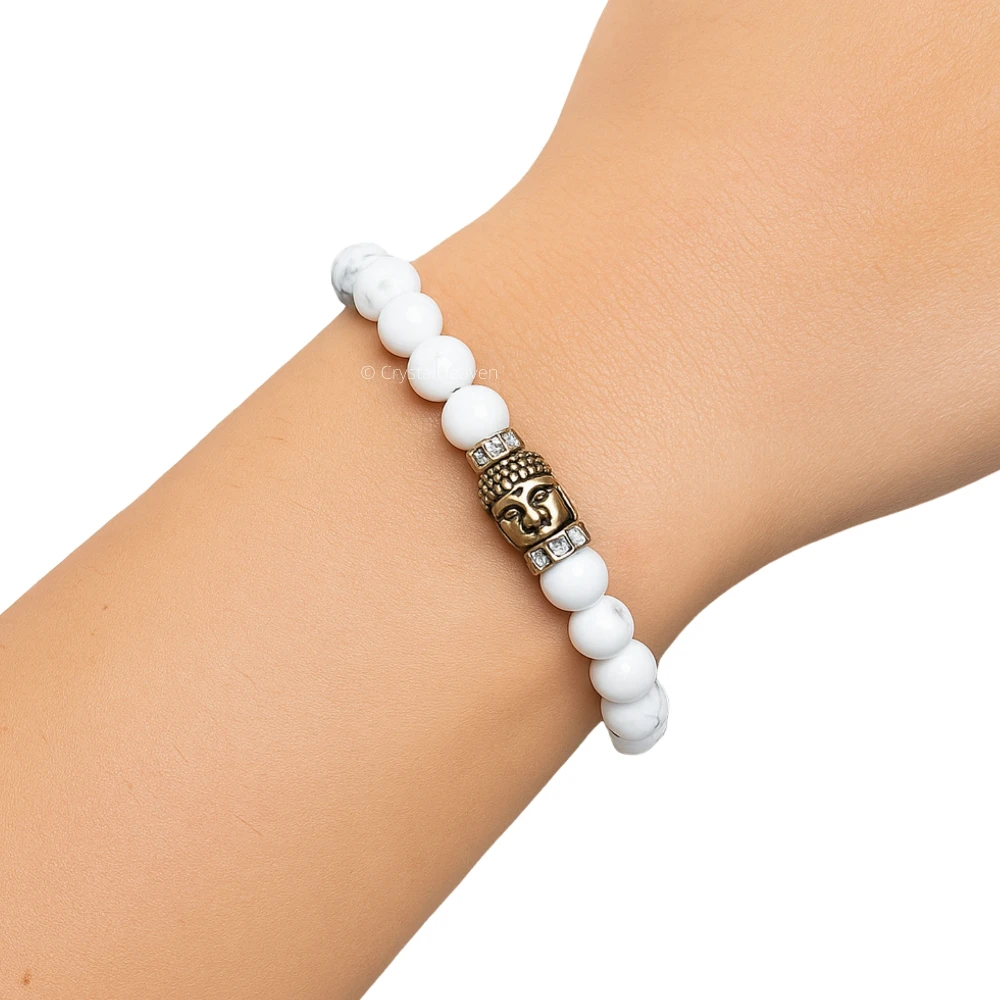 Howlite with Buddha Bracelet (Elastic)