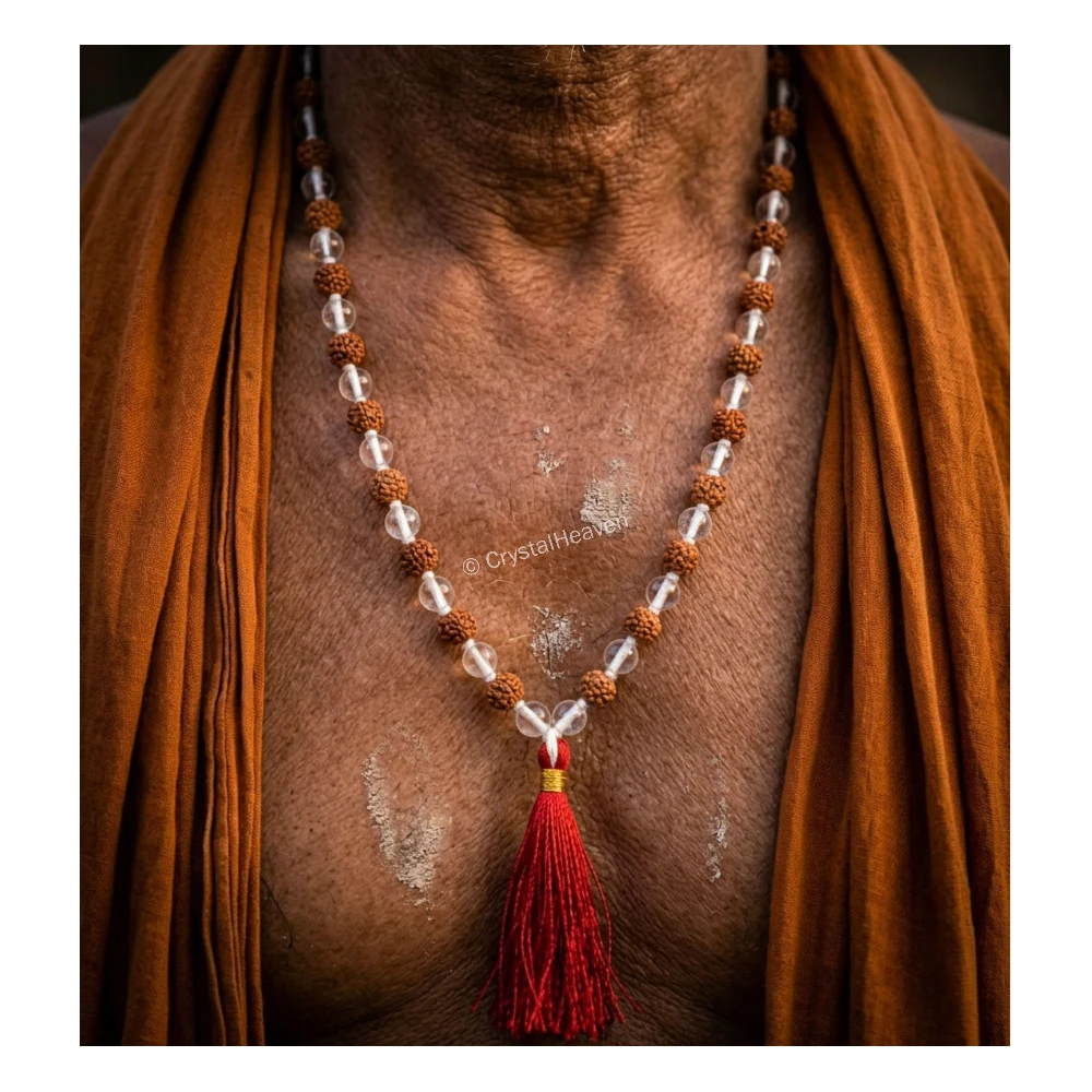 Original Rudraksha Sphatik Mala (Hand Knotted)