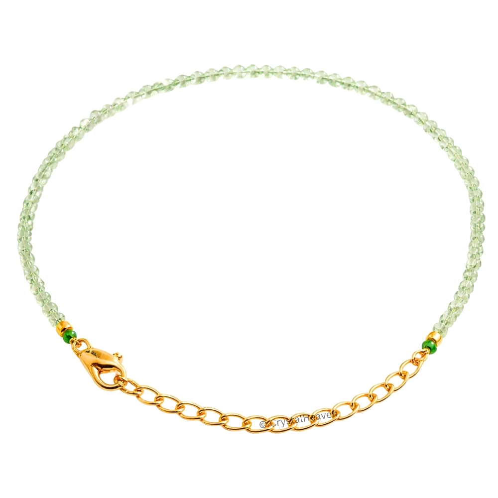 Green Amethyst Bracelets - 2mm Faceted Beads (Gold)