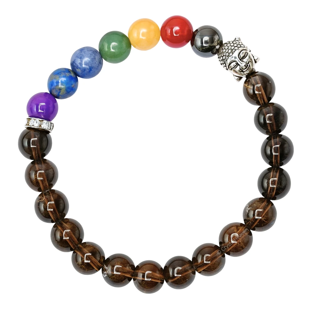 Smoky Quartz Chakra with Buddha Bracelet (Elastic)