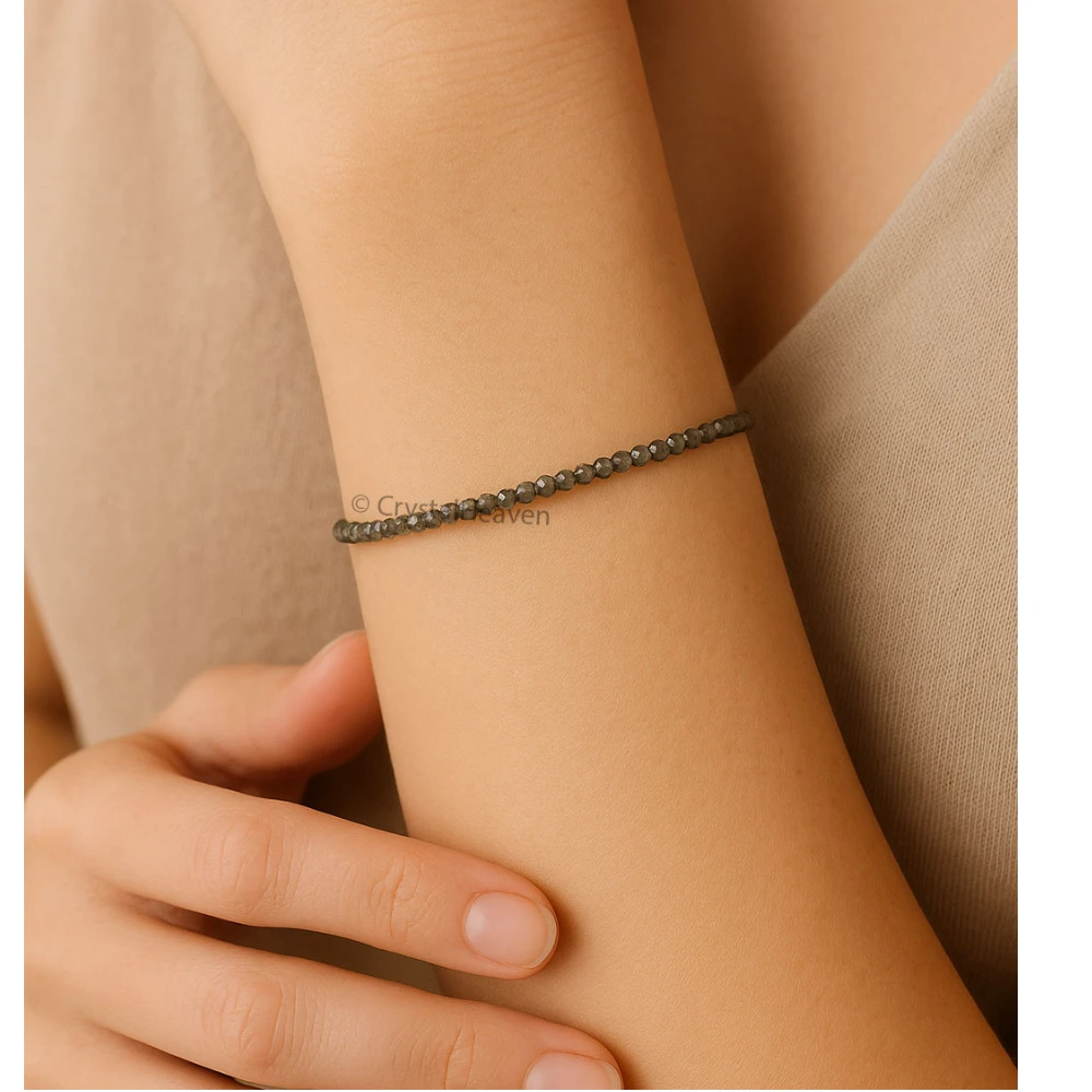 Smoky Quartz Bracelets - 2mm Faceted Beads (Silver)