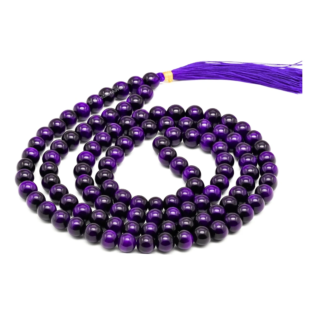Purple Tiger Cat's Eye Japa Mala (Without Knot)