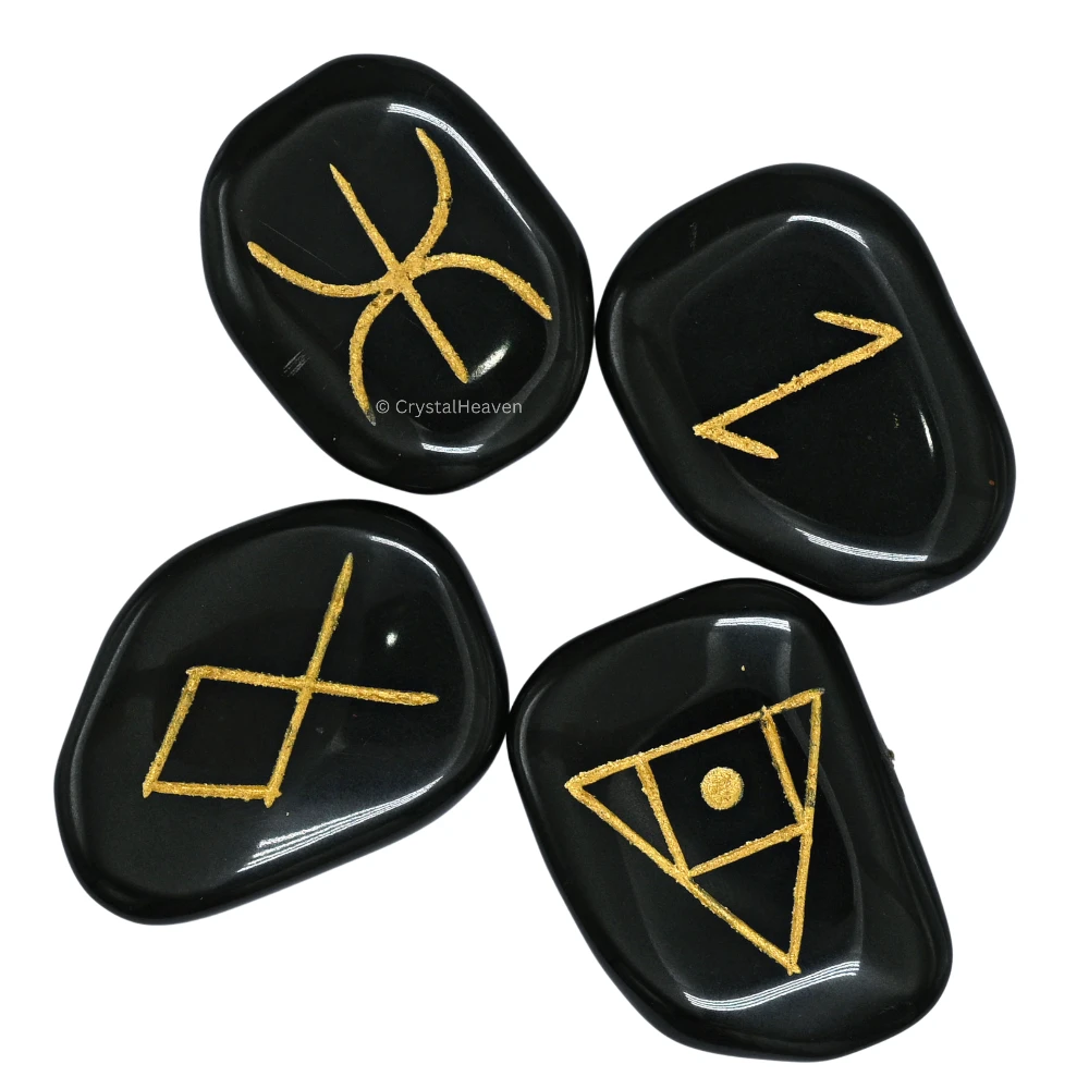 Black Agate Pagan Wiccan Stones (Set of 4)