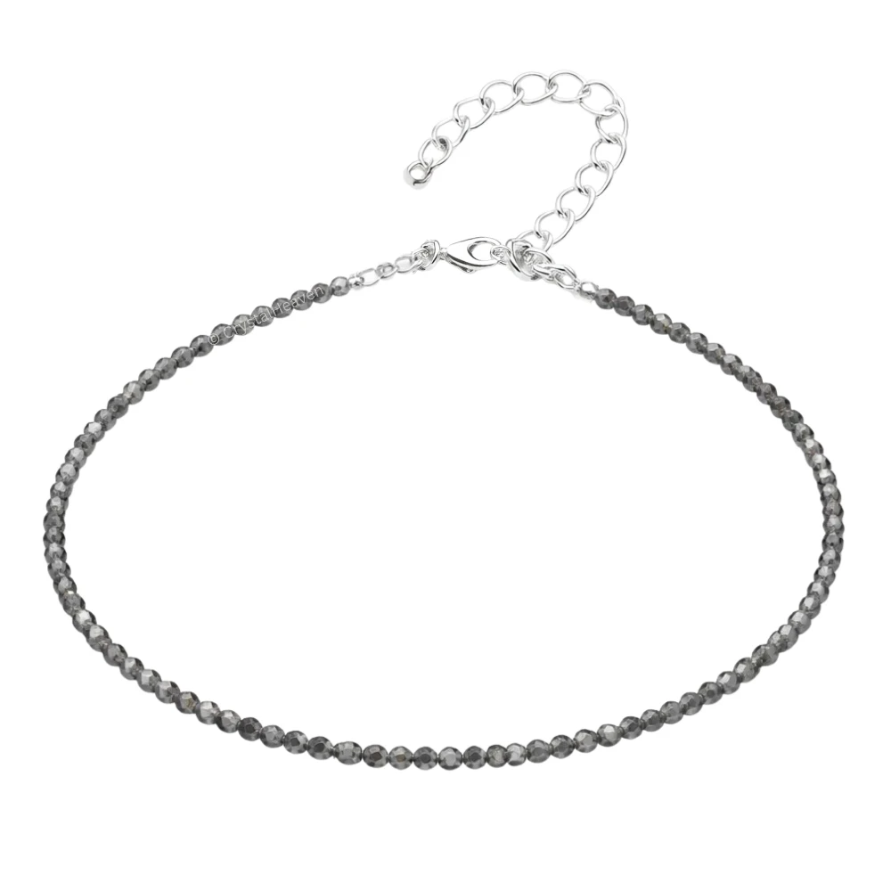 Silver Moonstone Anklet - 2mm Faceted Beads (Silver)