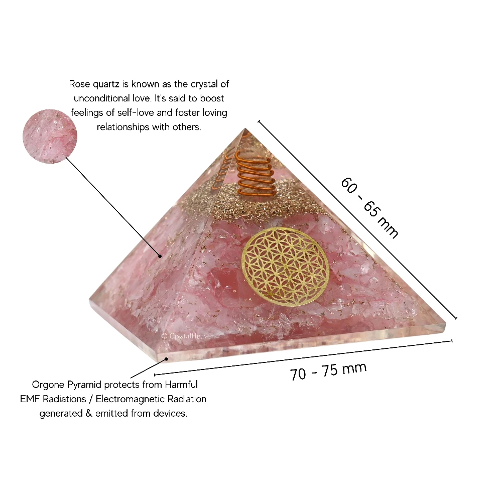 Rose Quartz Orgone Pyramid (Small Flower Of Life)