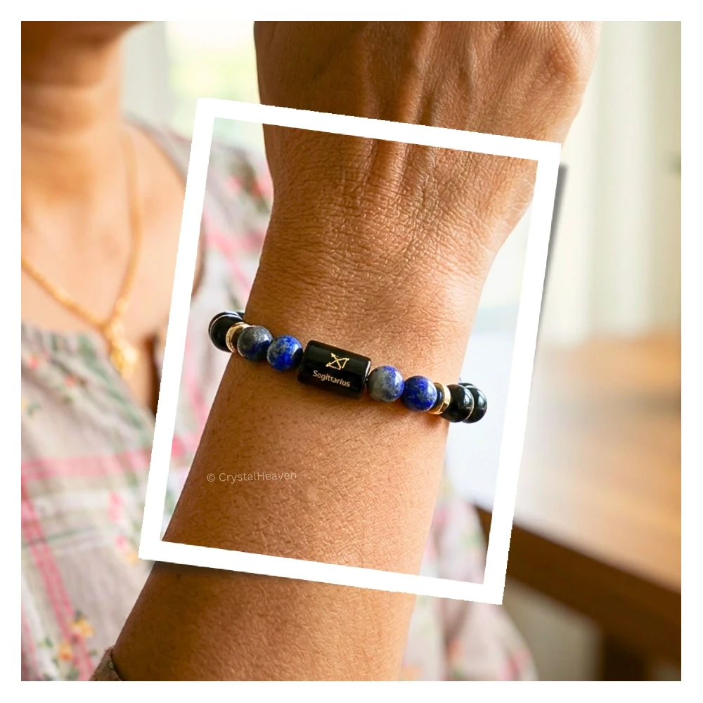 Sagittarius Bracelet (धनु राशि) - Black Obsidian & Lapis Lazuli
