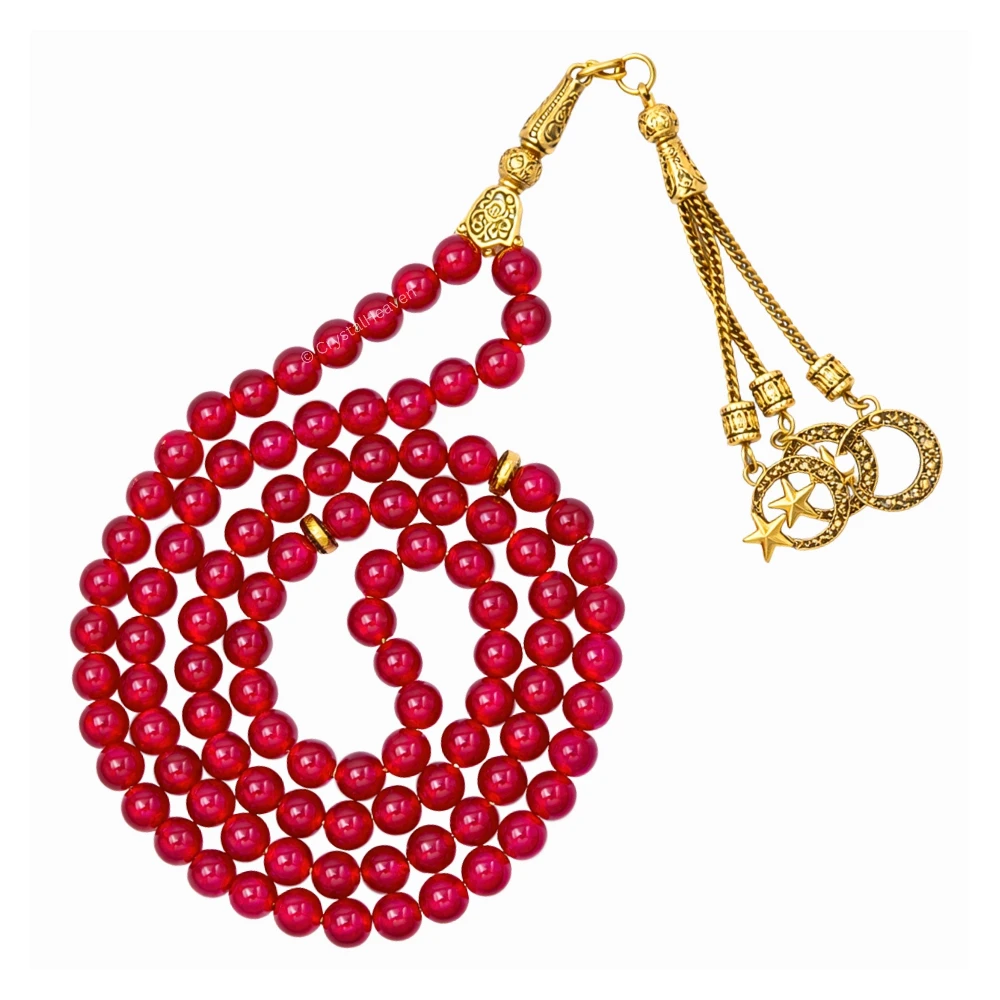 Ruby Jade (Dye) Crystal Tasbih (Gold)